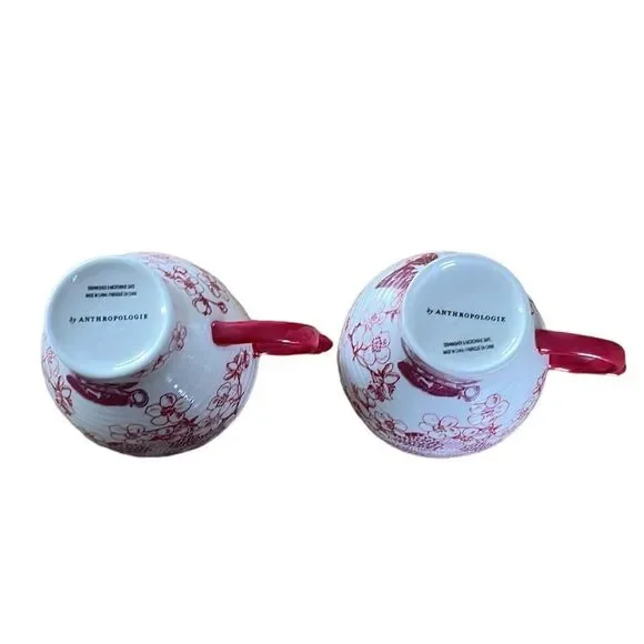 Anthropologie Cat & Cherry Blossom Flower Large Oversized Mug - Set Of 2 - Picture 5 of 7